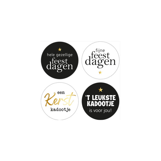 Cadeaustickers - kerst assorti - zwart/wit/goud - 3,5 cm - 8 stuks