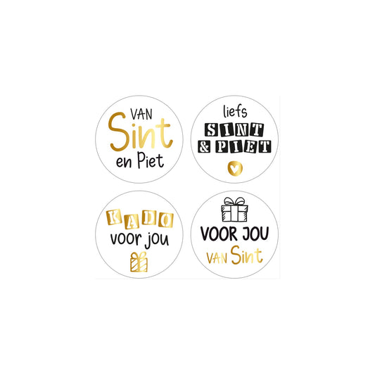 Cadeaustickers - sint assorti - wit/zwart/goud - 3,5 cm - 8 stuks