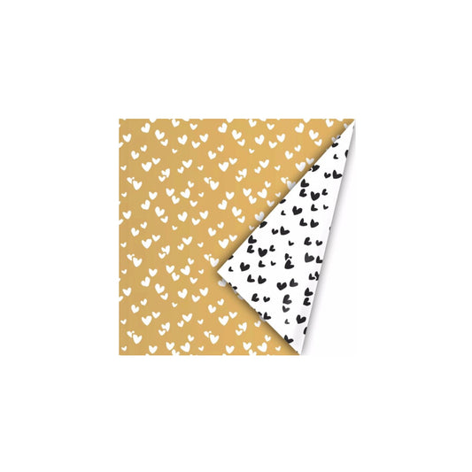 Cadeaupapier - solo hearts - goud/wit - 30x200 cm
