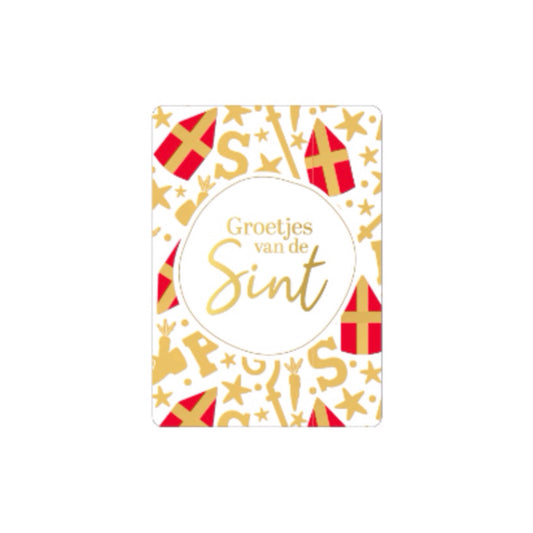 Ansichtkaart - groetjes van de sint - goud/rood/wit - A6