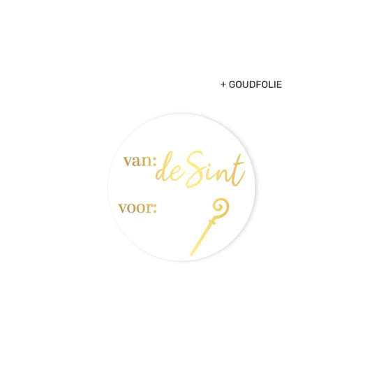 Cadeaustickers - van de sint, voor - wit/goud - 4 cm - 10 stuks