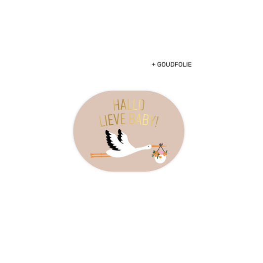 Cadeaustickers - hallo lieve baby - beige - 4,3x5,9 cm - 10 stuks
