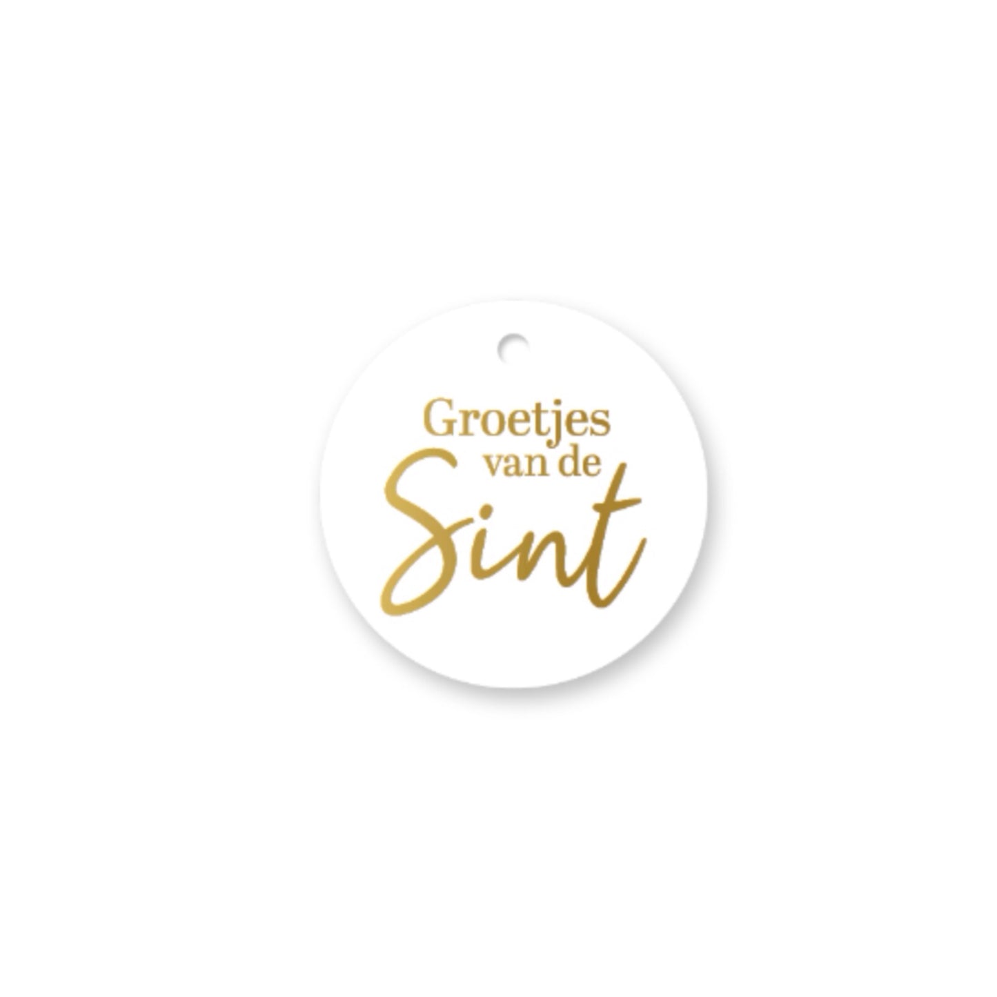 Cadeaulabel - groetjes van de sint - wit/goud - 6 cm
