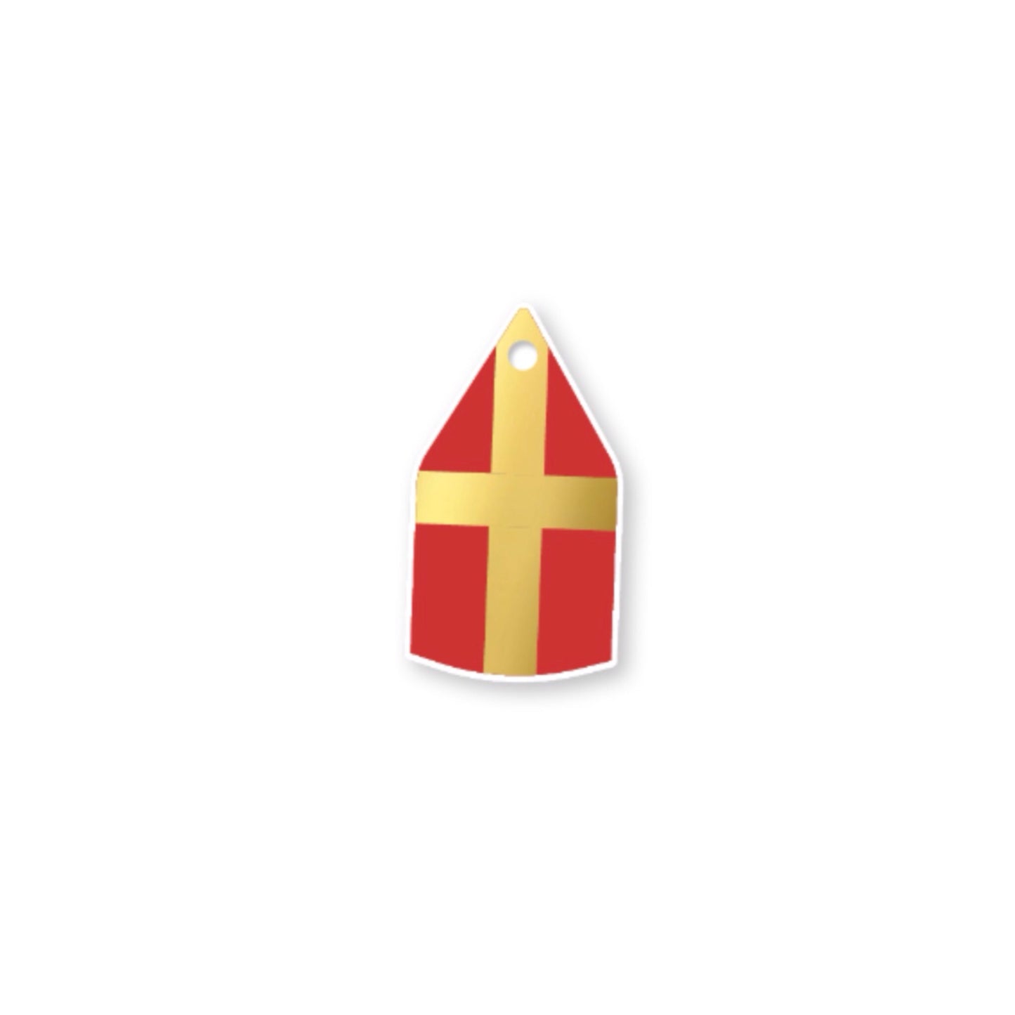 Cadeaulabel - sinterklaas mijter - rood/goud - 3,5x6 cm
