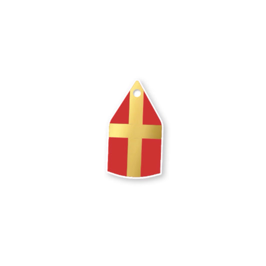 Cadeaulabel - sinterklaas mijter - rood/goud - 3,5x6 cm