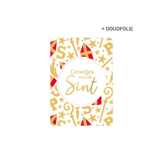 Minikaartje - groetjes van de sint - rood/goud/wit - A7