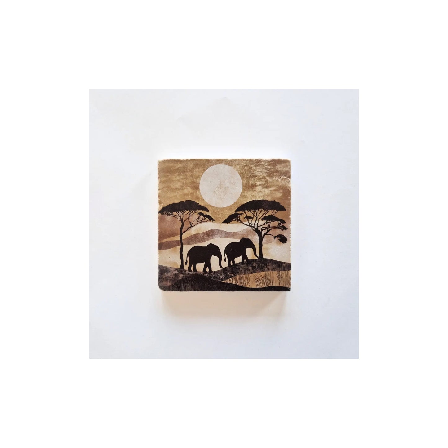Natuursteen tegeltje - savannah - 10x10 cm - met houder