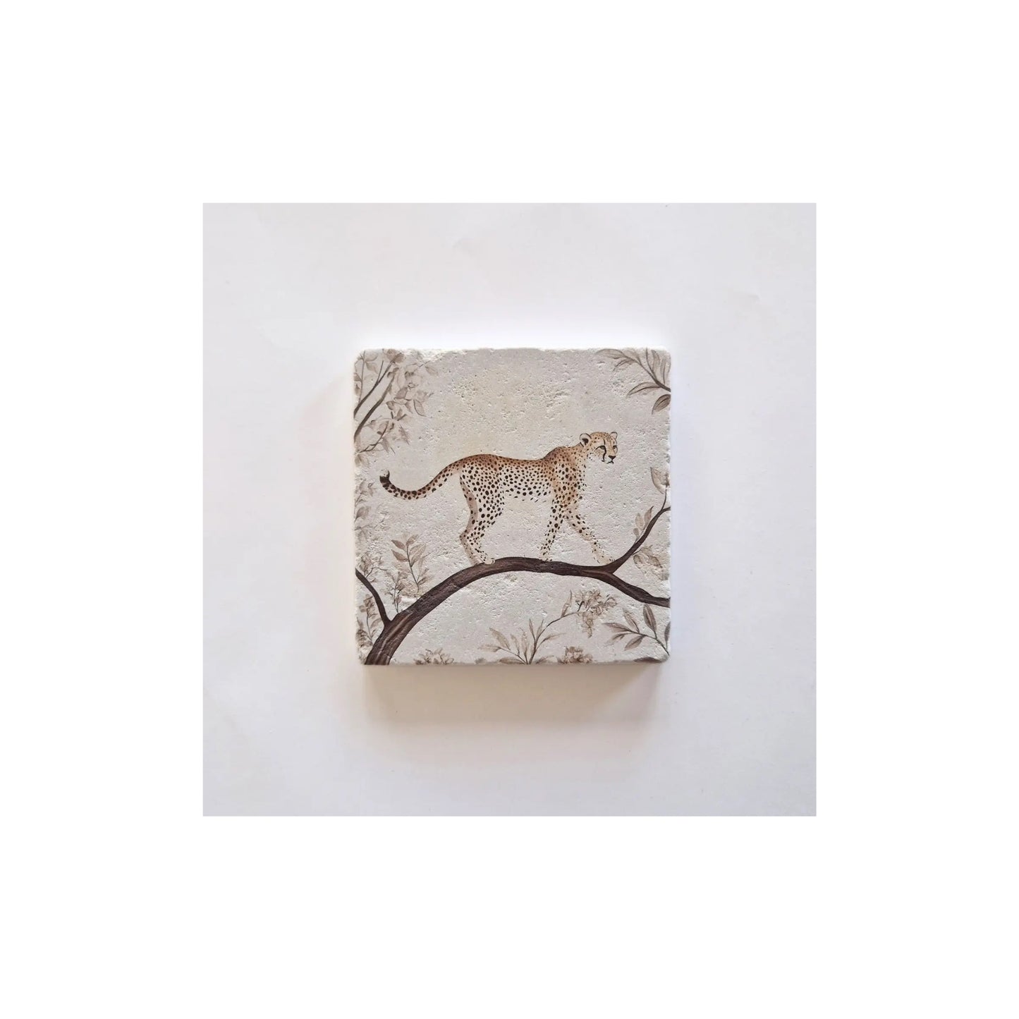 Natuursteen tegeltje - jaguar - 10x10 cm - met houder