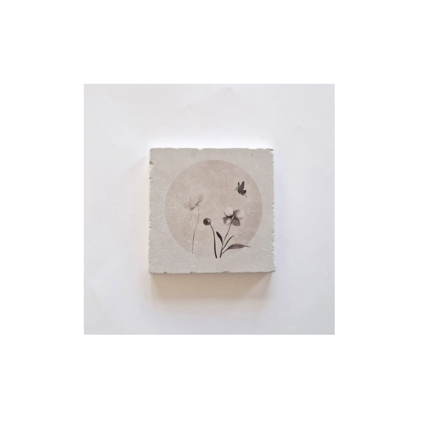 Natuursteen tegeltje - moonflowers - 10x10 cm - met houder