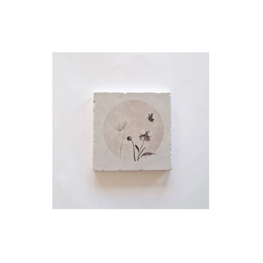 Natuursteen tegeltje - moonflowers - 10x10 cm - met houder