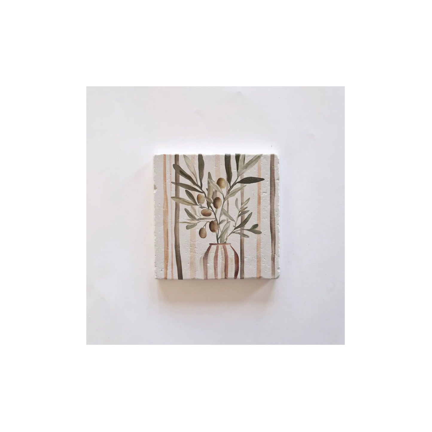 Natuursteen tegeltje - olive - 10x10 cm - met houder