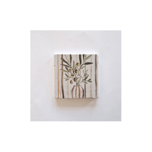 Natuursteen tegeltje - olive - 10x10 cm - met houder