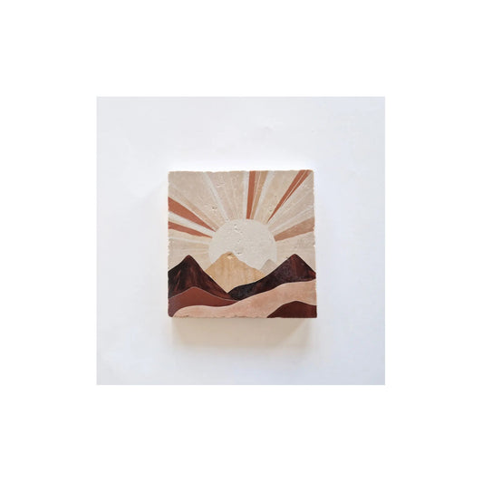 Natuursteen tegeltje - sunrise - 10x10 cm - met houder