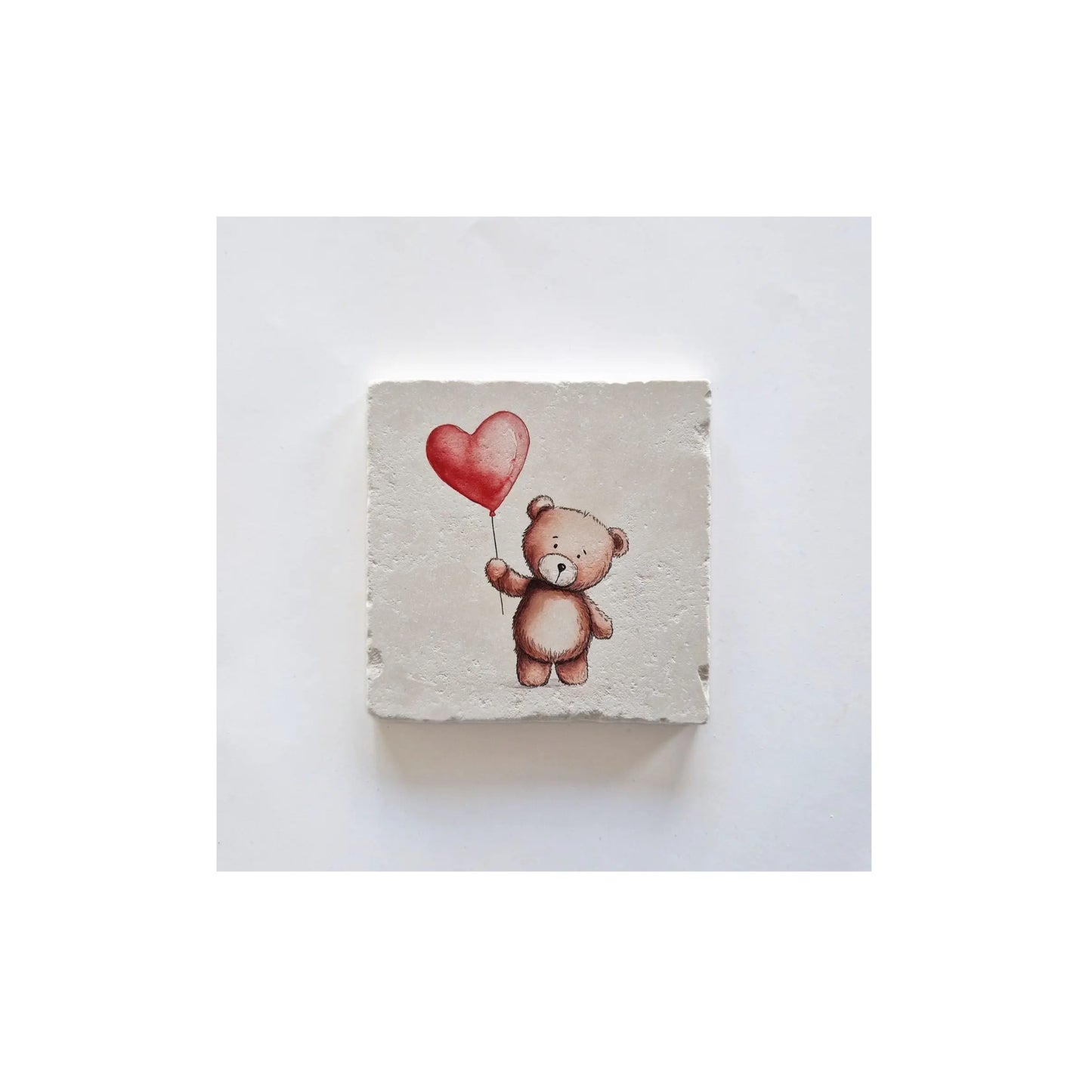 Natuursteen tegeltje - teddy bear - 10x10 cm - met houder