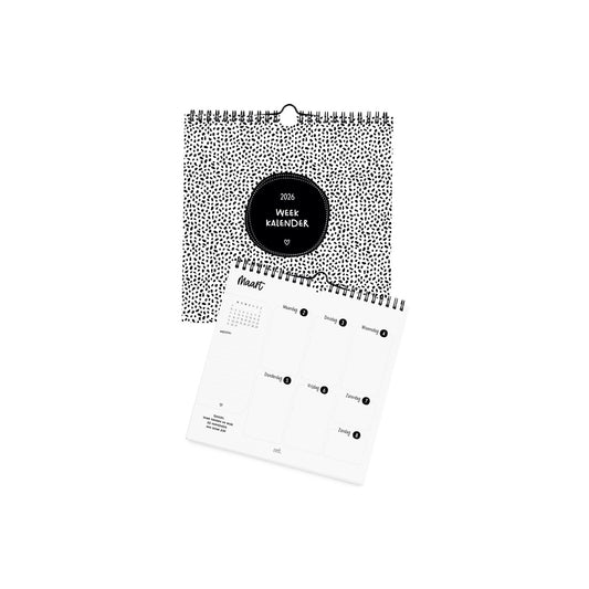 Weekkalender 2026 - zwart/wit - 21x21 cm - Zoedt
