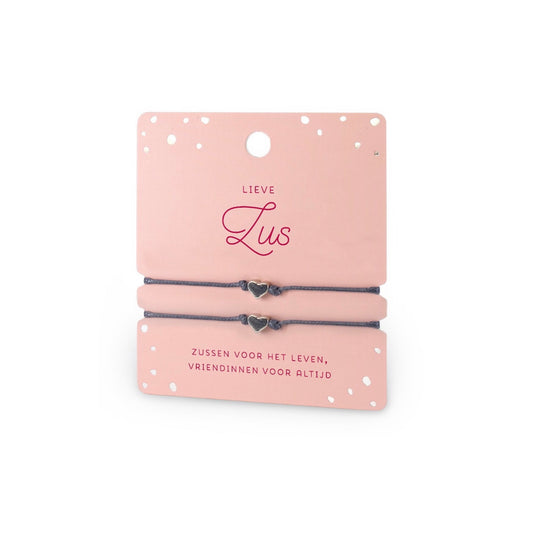 Geluksarmbandje - lieve zus - zilverkleurig - set van 2 armbandjes