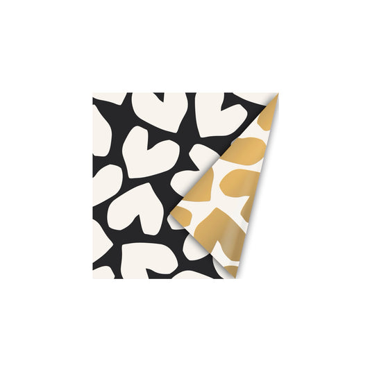 Cadeaupapier - big solo hearts - zwart/wit - 30x200 cm