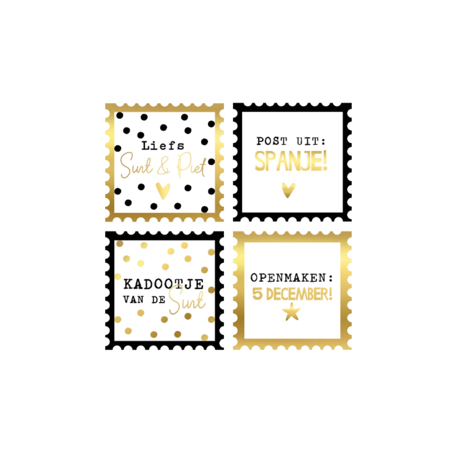 Cadeaustickers - liefs sint en piet - zwart/goud - 8 stuks