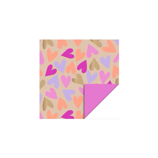 Cadeaupapier - colorful hearts - roze - 30x200 cm