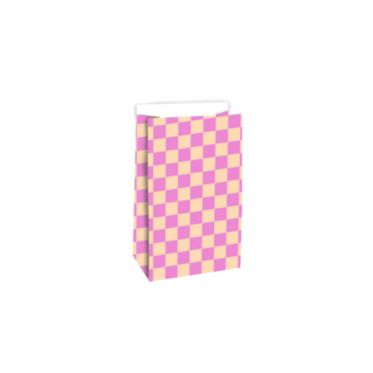 Blokbodemzakken - big check - roze/nude - 12x7x19 cm - 2 stuks