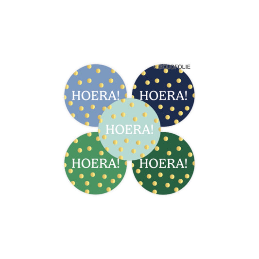 Cadeaustickers - hoera - groen/blauw - 10 stuks