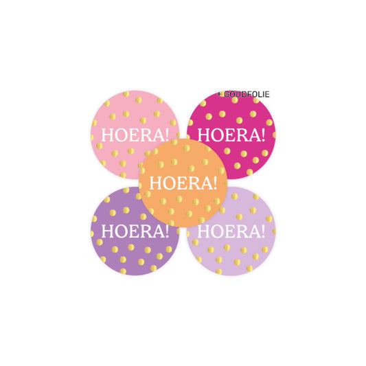 Cadeaustickers - hoera - roze/paars - 10 stuks